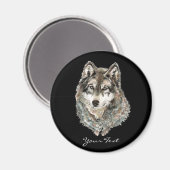 Aimant Nom personnalisé ou texte Loup aquarelle animal (Recto/Verso)