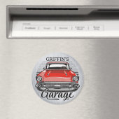 Aimant NOM personnalisé Retro Red Classic Car Garage (In Situ (Lave-vaisselle))