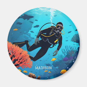 Aimant Nom personnalisé Scuba Diver