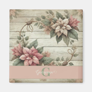 Aimant Nom Personnalisé Shabby Chic Pastel Poinsettias Ga