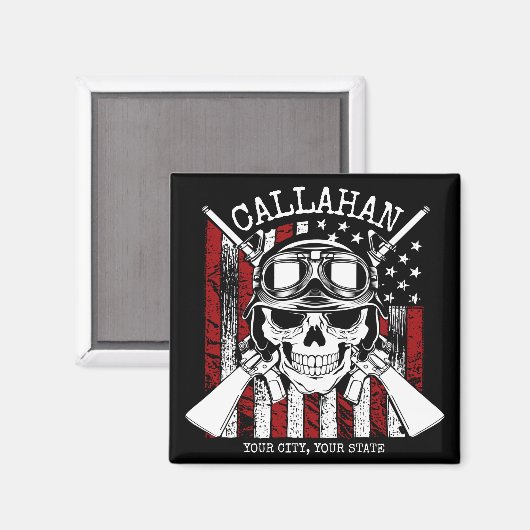 Aimant NOM personnalisé Soldat Crâne Double Armes USA Dra (Recto/Verso)