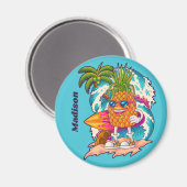 Aimant Nom personnalisé Surfing Pineapple (Recto/Verso)