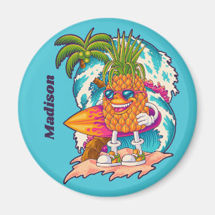 Aimant Nom personnalisé Surfing Pineapple