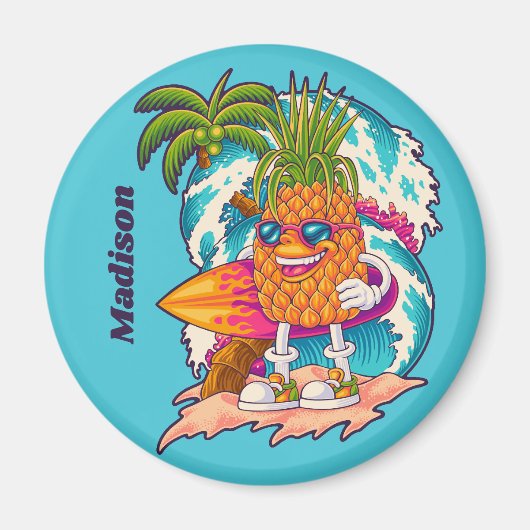 Aimant Nom personnalisé Surfing Pineapple (Devant)