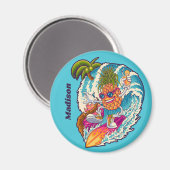 Aimant Nom personnalisé Surfing Pineapple (Recto/Verso)