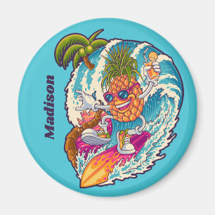 Aimant Nom personnalisé Surfing Pineapple