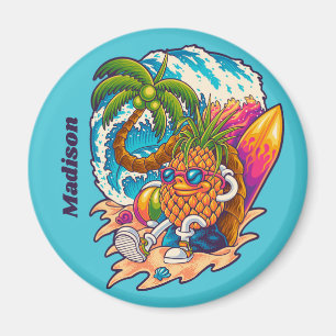 Aimant Nom personnalisé Surfing Pineapple