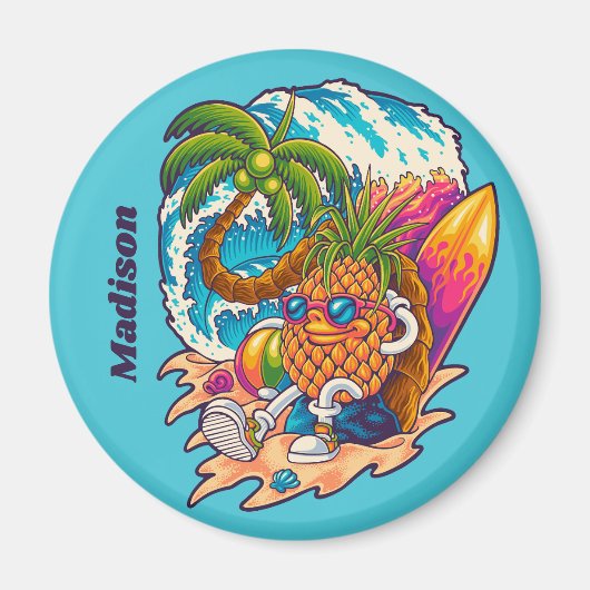 Aimant Nom personnalisé Surfing Pineapple (Devant)