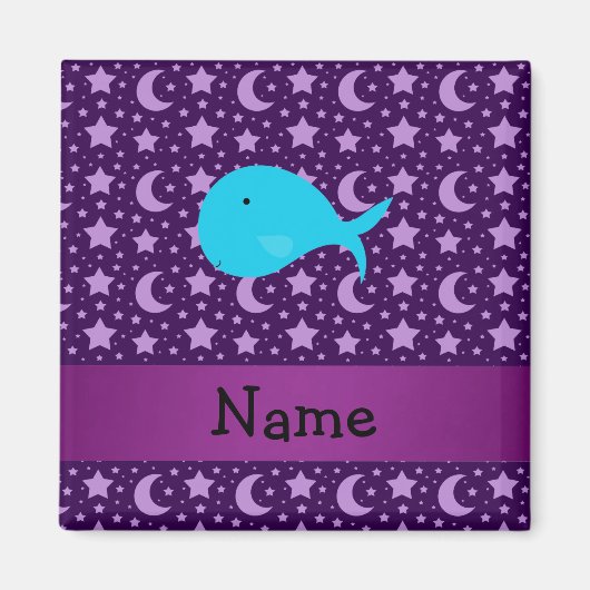 Aimant Nom personnalisé turquoise baleine violet étoiles (Devant)