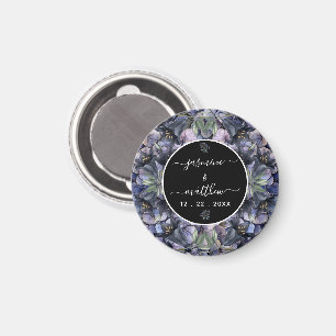 Aimant Noms de Couple Floral Noir Classique Mariage