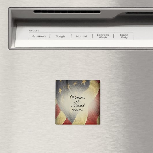 Aimant Noms et date du drapeau américain en détresse (In Situ (Lave-vaisselle))