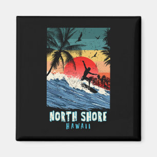 Aimant North Shore Hawaii Plage Surf Vintage Rétro Palmie