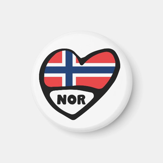 Aimant Norvège Pays Code Indicateur Coeur, NOR (Devant)