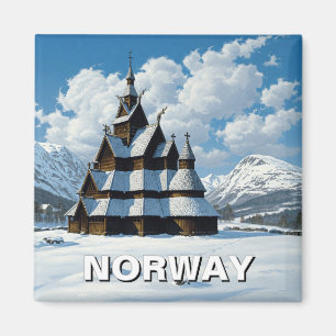 Aimant Norvège Stand Church Voyage d'hiver