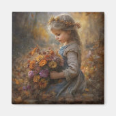 Aimant Nostalgic Autumn Child with Wildflower Bouquet (Devant)