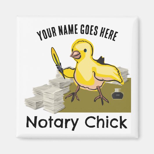 Aimant Notaire Chick Jaune Plumes Quill Nom Customisé (Devant)