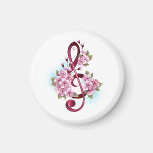 Aimant Notes de clef musicale en treble avec des fleurs S