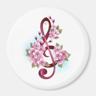 Aimant Notes de clef musicale en treble avec des fleurs S