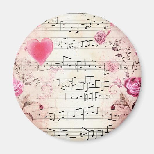 Aimant Notes musicales et design Vintage Rose (Devant)