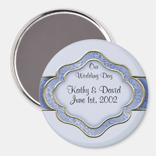 Aimant Notre jour de mariage (bleu) (Recto/Verso)