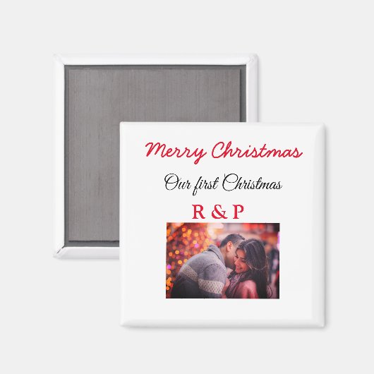 Aimant Notre premier Noël ajouter nom photo mariage engag (Recto/Verso)