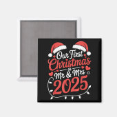 Aimant Notre Premier Noël Comme M. Mme 2025 Couples Marié (Recto/Verso)
