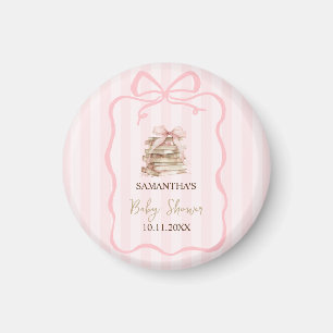 Aimant Nouveau chapitre Baby Shower ruban rose rayé