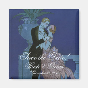 Aimant Nouveaux mariés de style Art déco vintage, Oui par