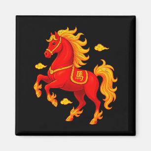 Aimant Nouvel An chinois 2026 Année du Cheval de Feu Flam