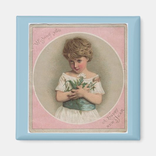 Aimant Nouvel An vintage fille (Devant)