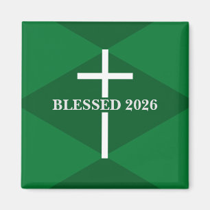 Aimant Nouvelle Année 2026 Croix Verte et Blanche Chrétie