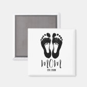 Aimant Nouvelle maman Empreintes de bébé Script Date esti (Recto/Verso)