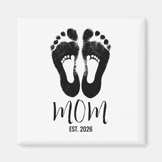 Aimant Nouvelle maman Empreintes de bébé Script Date esti (Devant)