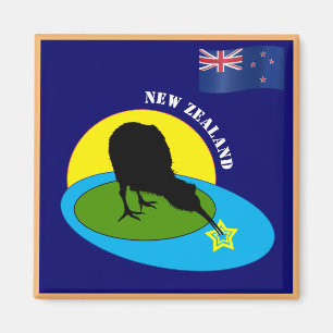 Aimant Nouvelle-Zélande Drapeau & Kiwi Voyage d'oiseaux,