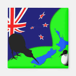 Aimant Nouvelle-Zélande, Kiwi Bird, Drapeau (Fridge Magne