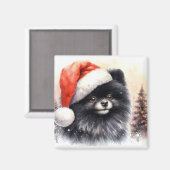 Aimant Nuit d'Aquarelle Poméranienne Noire (Recto/Verso)