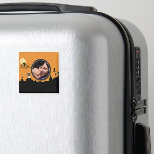 Aimant Nuit d'Halloween à Orange Glow Ajouter votre photo (In Situ (Bagages))