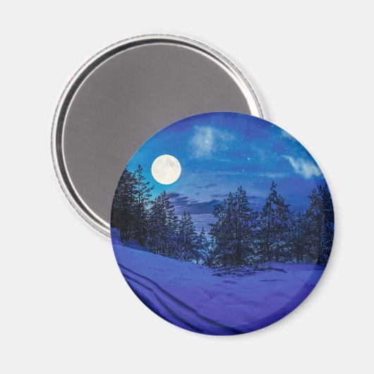 Aimant Nuit étoilée avec pleine lune en forêt (Recto/Verso)