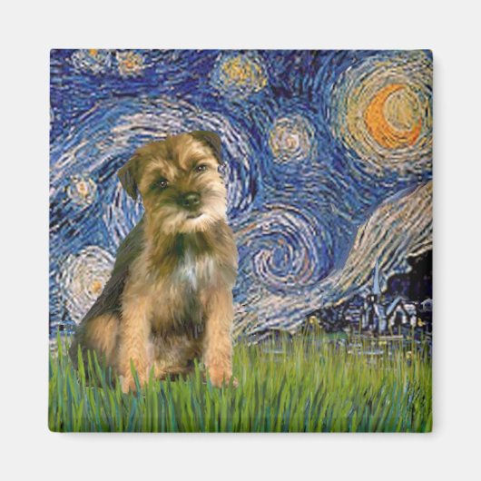 Aimant Nuit étoilée - Border Terrier #1 (Devant)