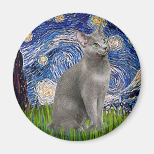 Aimant Nuit étoilée - chat bleu russe