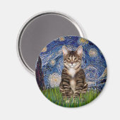 Aimant Nuit étoilée - Chat tigre tabby 30 (Recto/Verso)