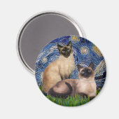 Aimant Nuit étoilée - Deux chats siamois (Choc Pt) (Recto/Verso)