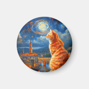 Aimant Nuit étoilée sur Florence Art du chat roux