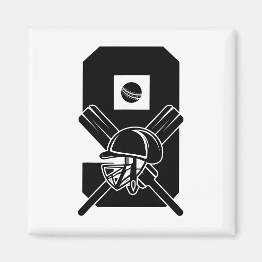 Aimant Numéro 9 Ans Cricket 9e Anniversaire (Devant)