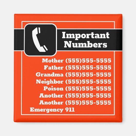Aimant Numéro de téléphone du contact important Rappels d (Devant)