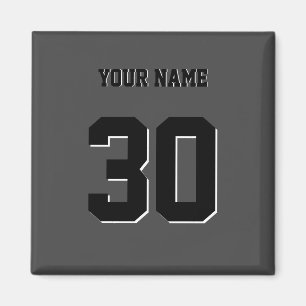 Aimant Numéro et nom personnalisés en noir simple
