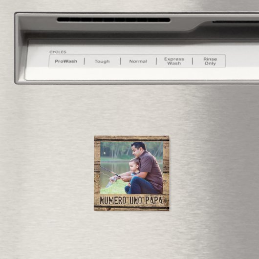 Aimant Numero Uno Papa en photo rustique à cadre de bois (In Situ (Lave-vaisselle))