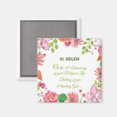 Aimant Nun Religious 50e Anniversaire Fleurs aquarelles (Recto/Verso)