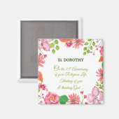 Aimant Nun Religious 75e Anniversaire Fleurs aquarelles (Recto/Verso)