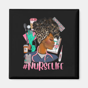 Aimant Nurse Life Femmes afro-américaines Noires Leopard
